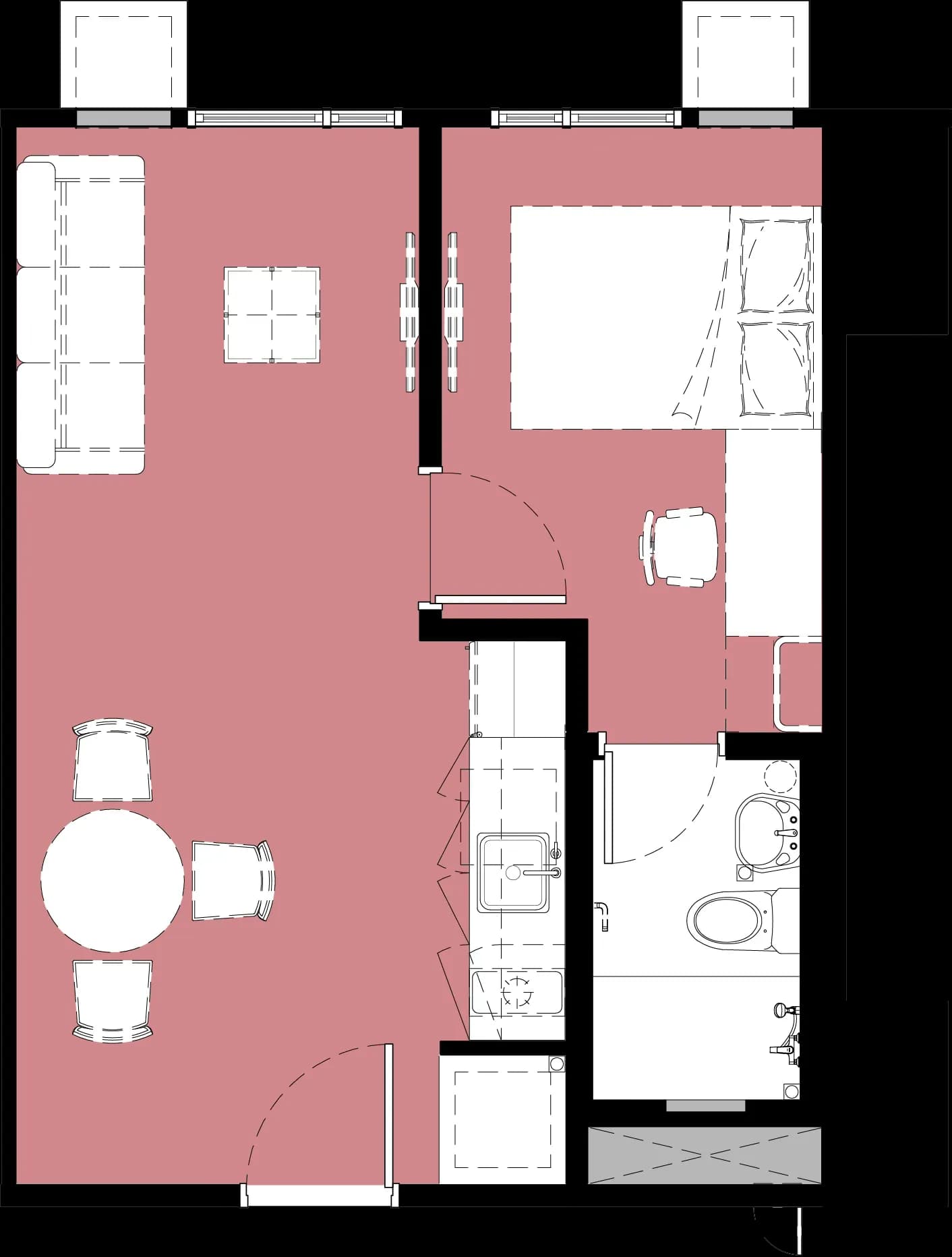 1 Bedroom unit floor plan at Quinta Torre Lorenzo