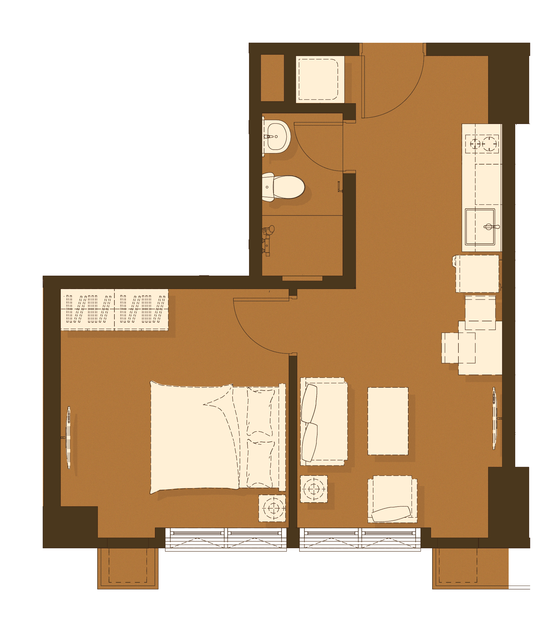 1 Bedroom B unit floor plan at Aranda at Balen Torre Lorenzo