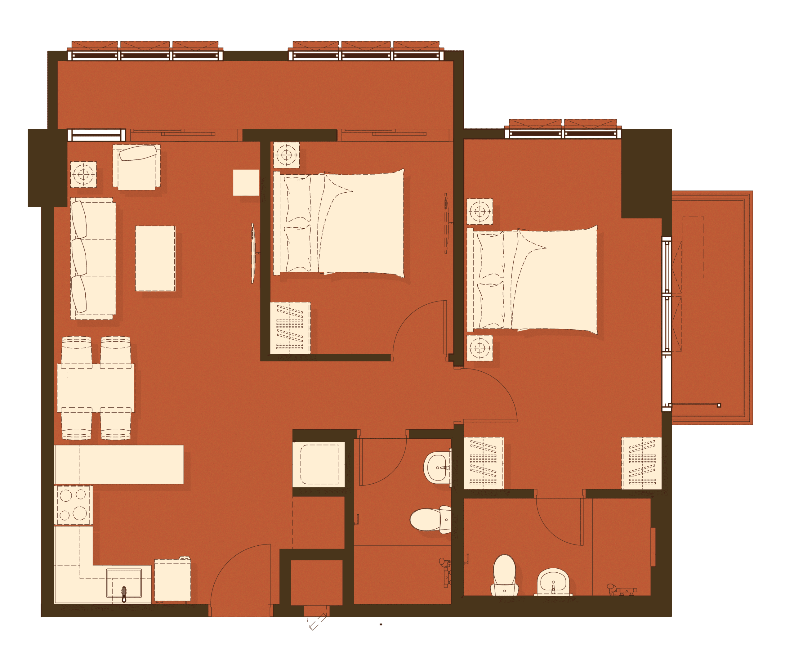2 Bedroom A unit floor plan at Aranda at Balen Torre Lorenzo