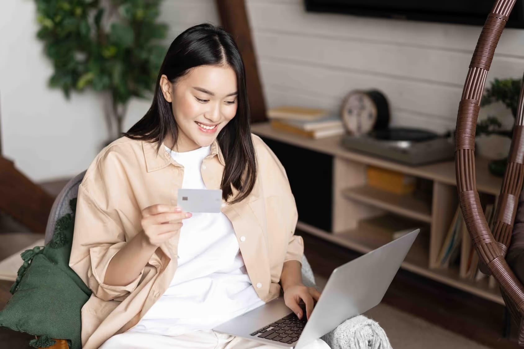 Woman making a secure online payment