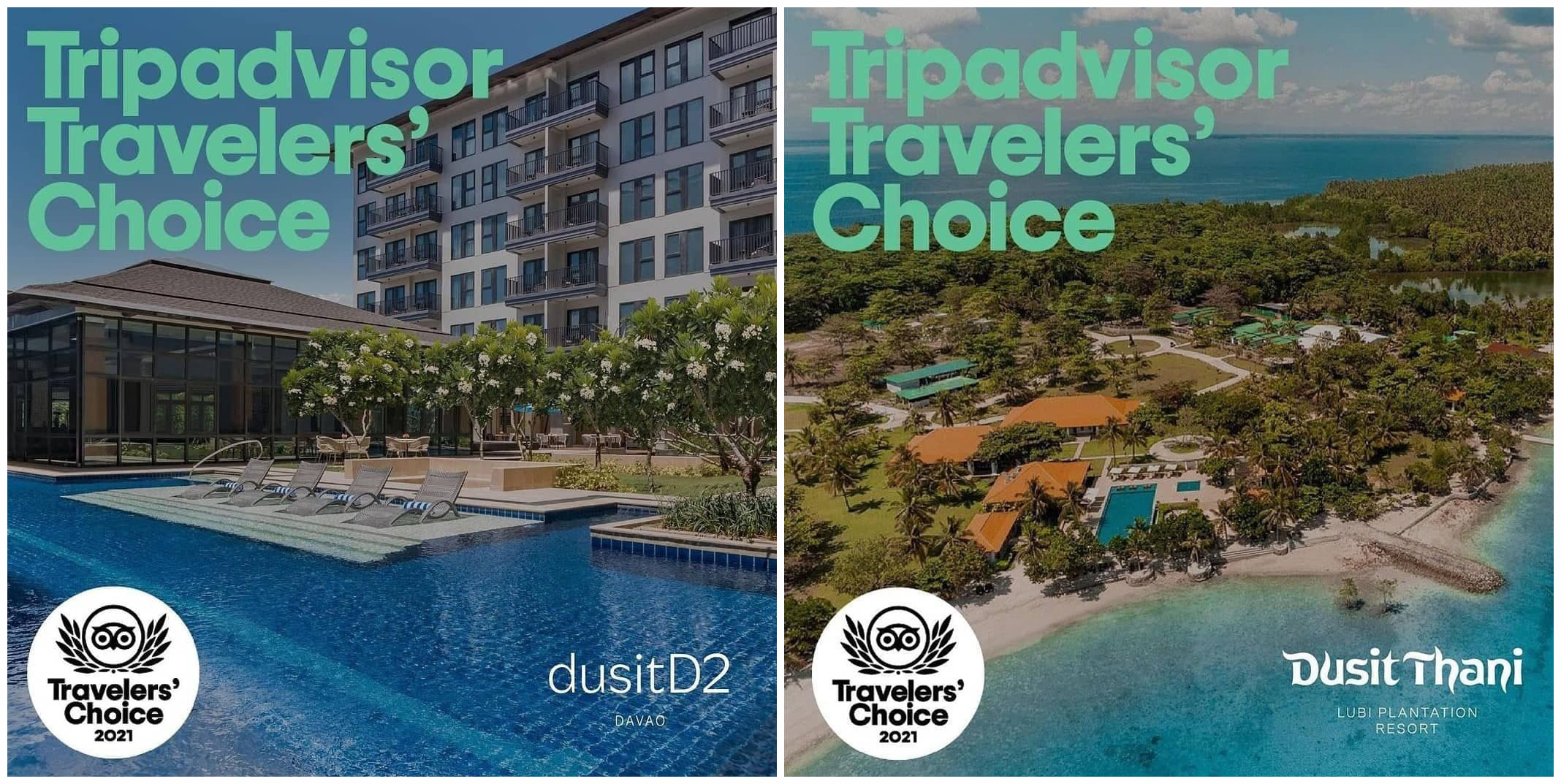 dusitD2 Davao and Dusit Thani Lubi Plantation Resort receive Tripadvisor Travelers' Choice 2021 awards